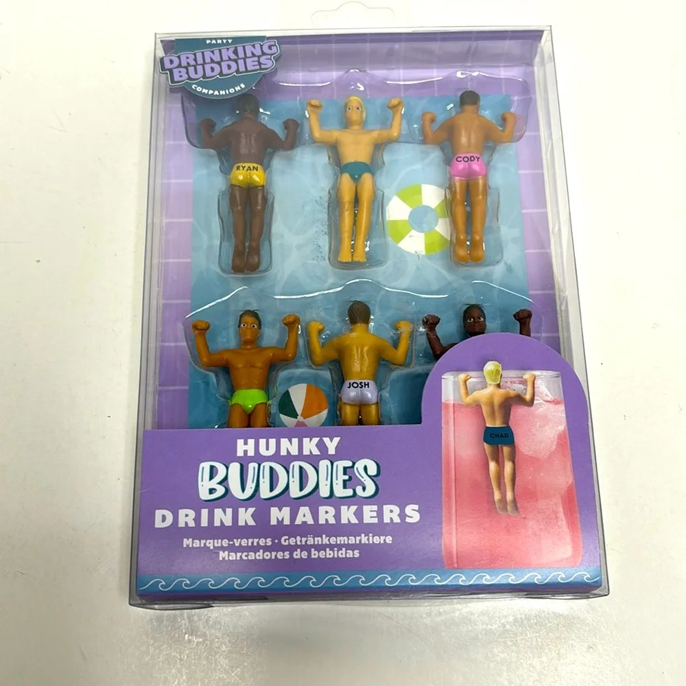 Hunky Buddies | Hunky Men Drink Markers | Drink Buddies | Party Gay Pride NWT